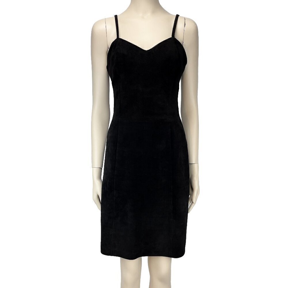 BAGATELLE Fitted Suede Leather VTG 90βs Minimalist Sheat Black Dress sβ 6
